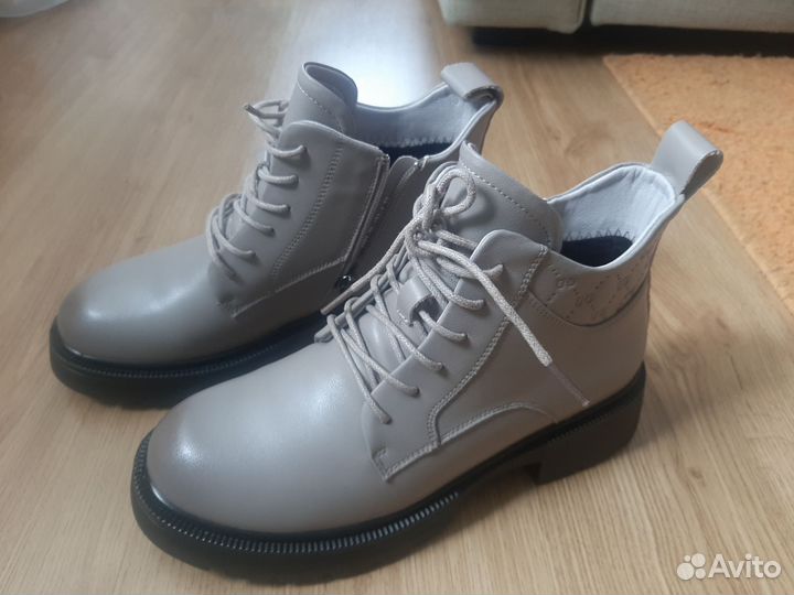 Ботинки кожаные демисезонные, серые