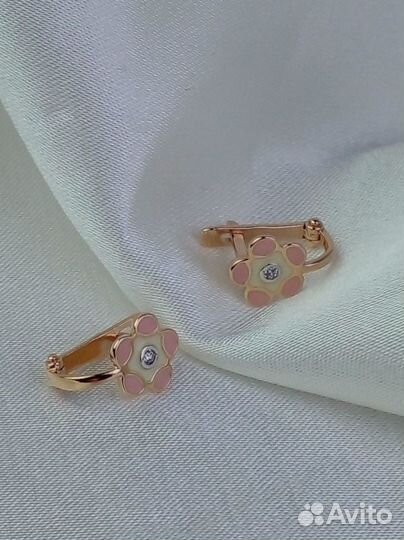 Серьги с фианитами и эмалью (с)