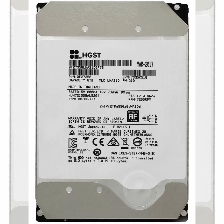 [HUH721008AL5204] Жесткий Диск Hgst 8tb Sas 3,5" Huh721008al5204