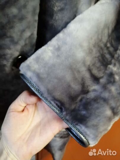 Шуба мутоновая с капюшоном серая 46