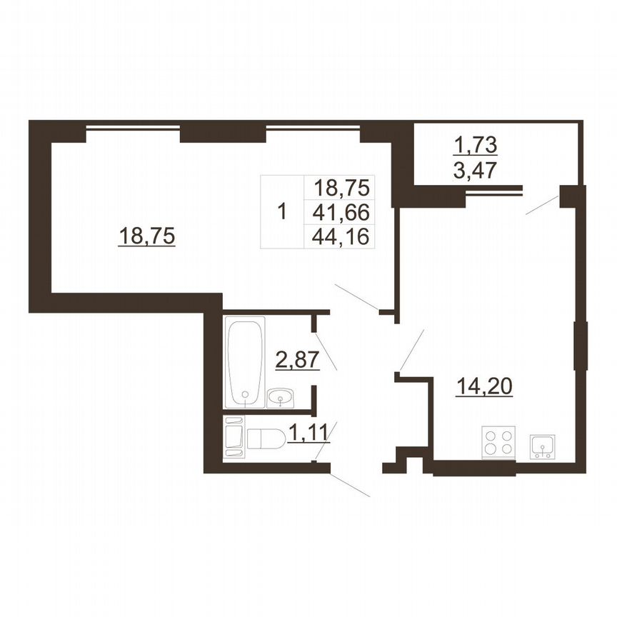 1-к. квартира, 44,2 м², 5/11 эт.