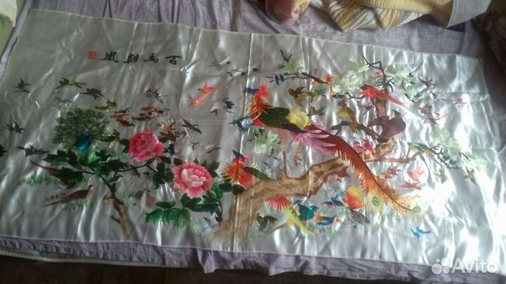 Китайская вышивка.Птицы парами 74 на 152 см