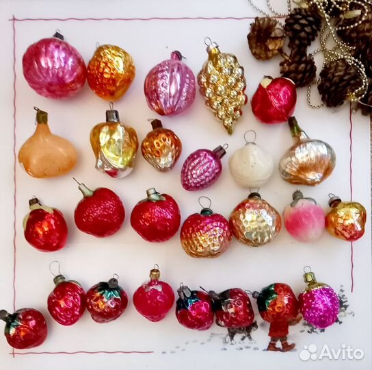 Елочные игрушки СССР овощи фрукты стекло