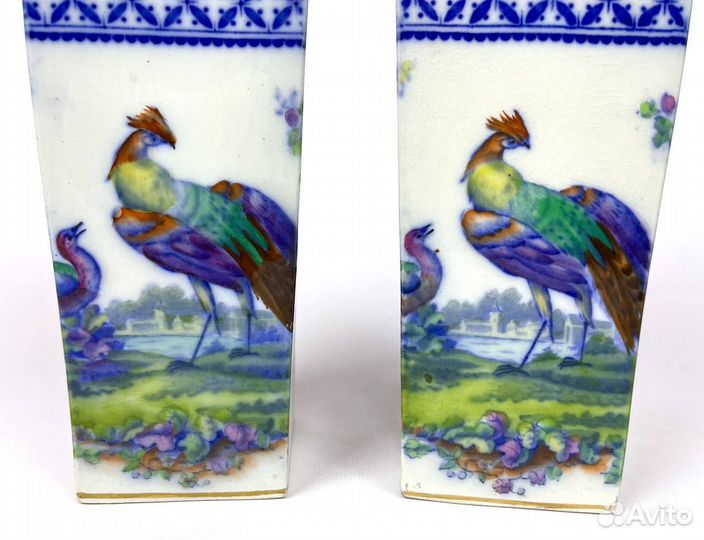 Старинные парные вазы, фарфор, роспись, Англия