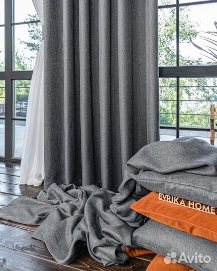 Комплект портьер рогожка Орфей Темно-серый
