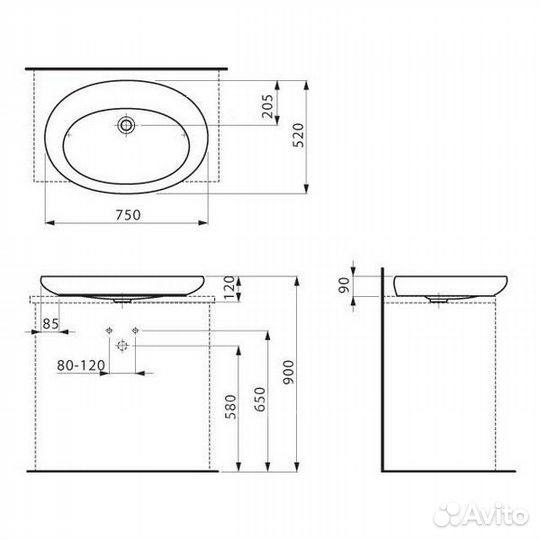 Laufen Alessi One Раковина 750х520х90мм 8.1897.2.4