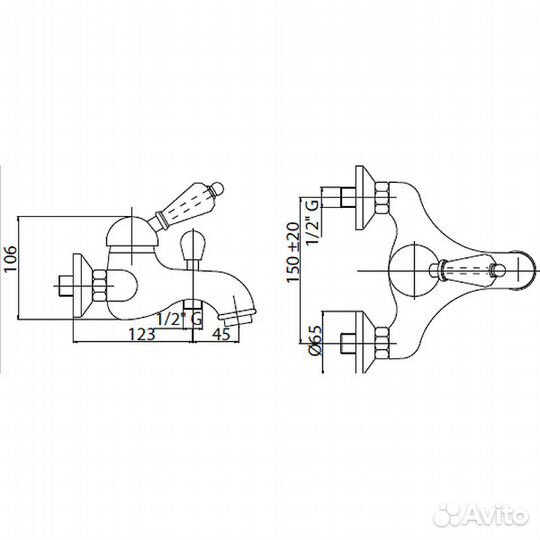 Смеситель для ванны Cezares Elite elite-VM-03/24-Nc Золото 24 карат