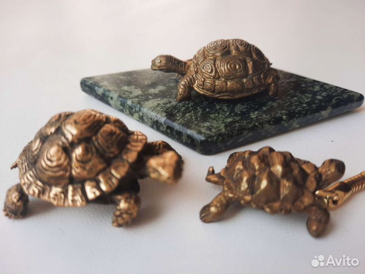 Черепашка Бронза. Фигурка бронза на змеевике