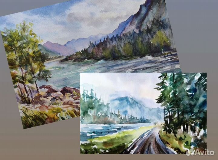 Картина акварелью Горный Алтай пейзаж