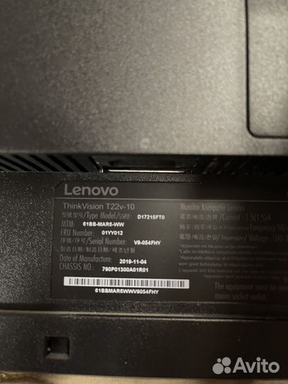 Монитор Lenovo Think Vision T22v-10 черный