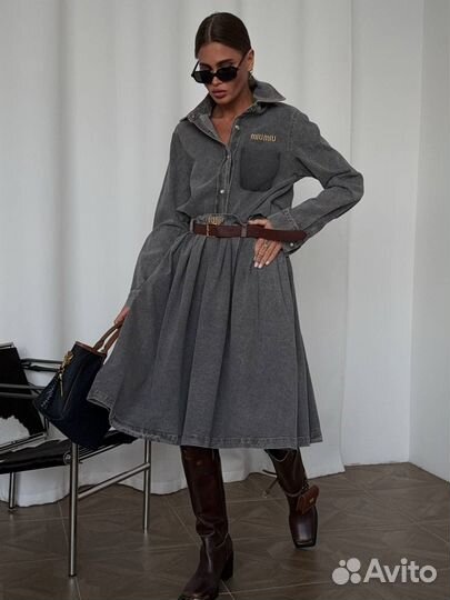 Джинсовый костюм женский с юбкой miu miu