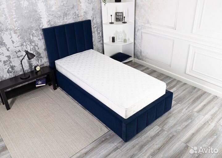 Кровать 80х200 синий велюр Богема