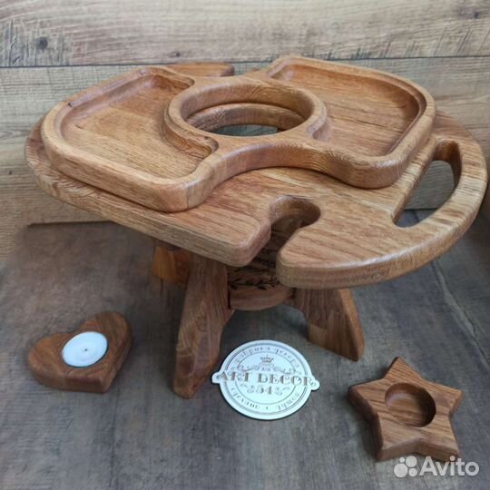 Столик винный дубовый с менажницей