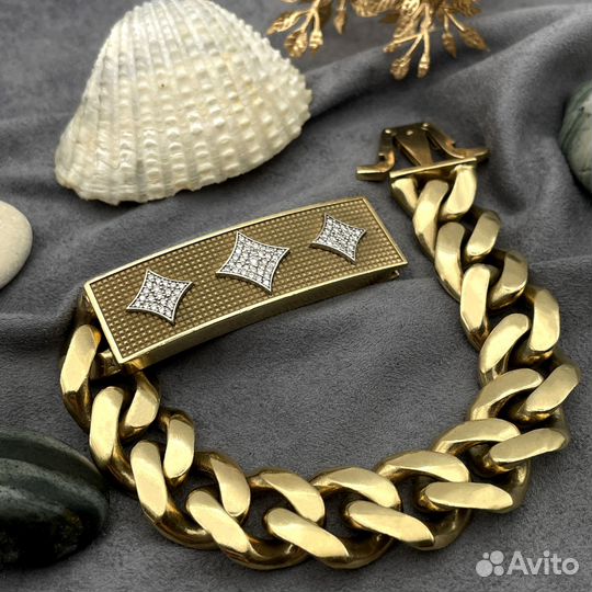 Золотой массивный браслет панцирный бриллианты