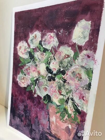 Картина маслом «Белые пионы» 21х30