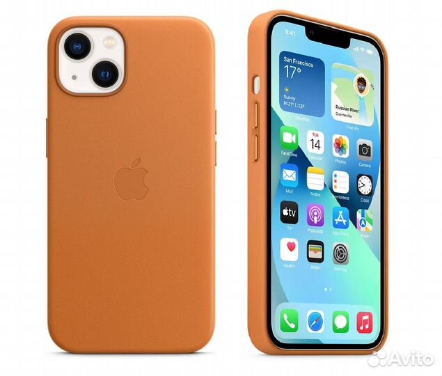 Оригинал Кожаный чехол для iPhone 13 Золото Охра