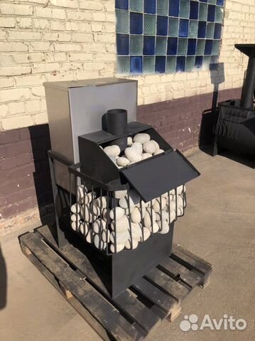 Печь для бани с баком с двумя каменками