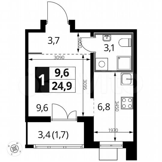 Квартира-студия, 24,9 м², 14/24 эт.