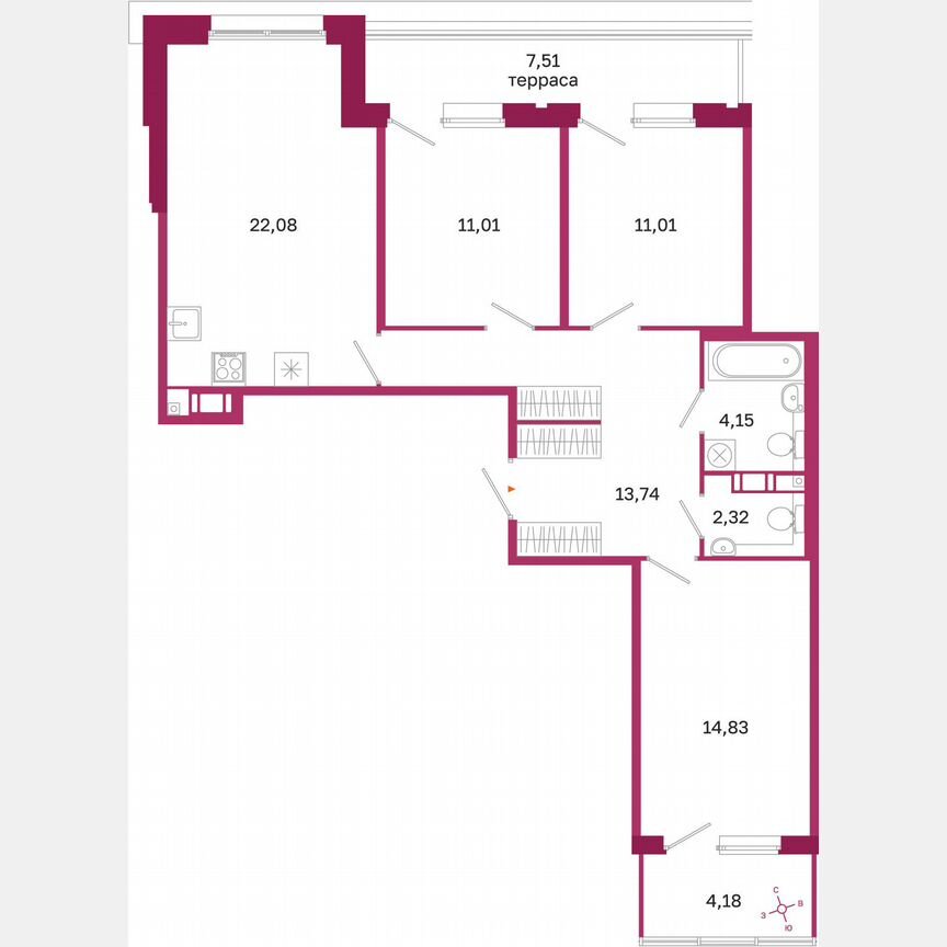 3-к. квартира, 84,2 м², 9/10 эт.