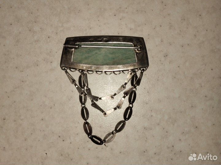 Серебряная брошь 875 пробы с амазонитом