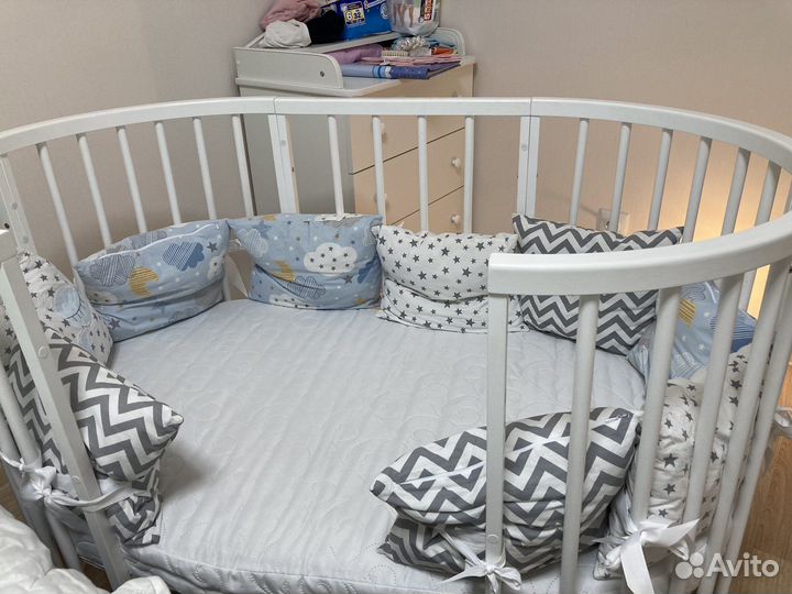 Круглая кроватка трансформер 8 в 1 (Бук )