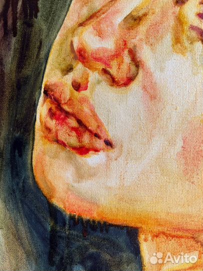 Картина маслом девушка эмоции портрет стильная