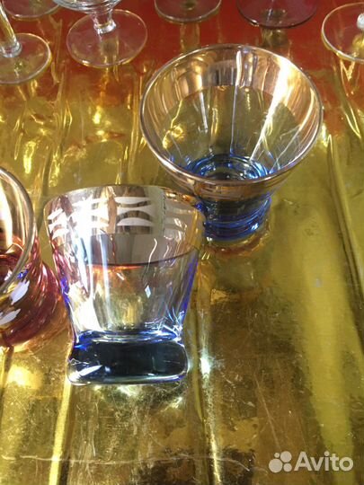 Рюмка и стопки. Цветное стекло. Винтаж