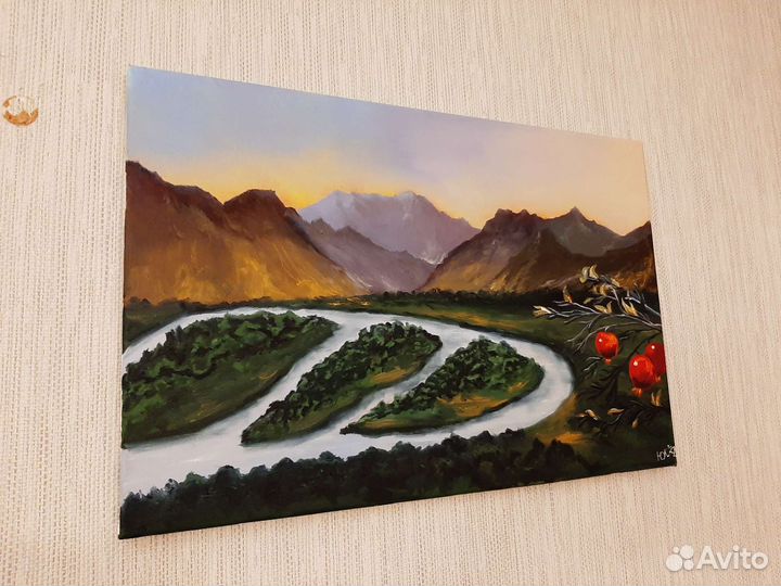 Картина маслом на холсте. Река Аракс - Армения