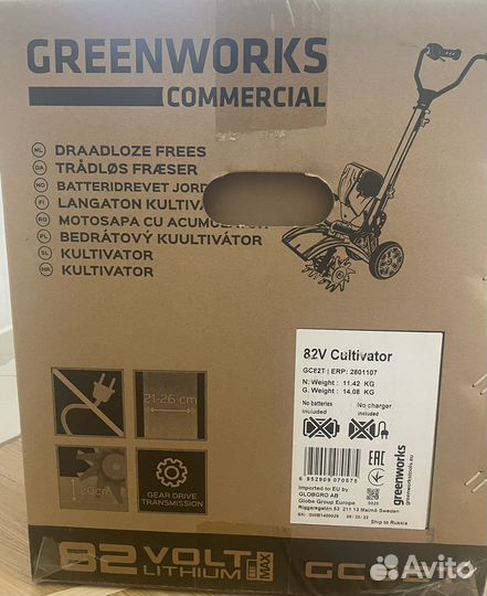 Электрокультиватор аккумуляторный Greenworks GC82T