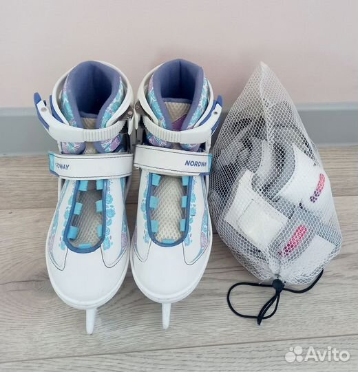 Коньки детские раздвижные nordway, р.31-36+защита