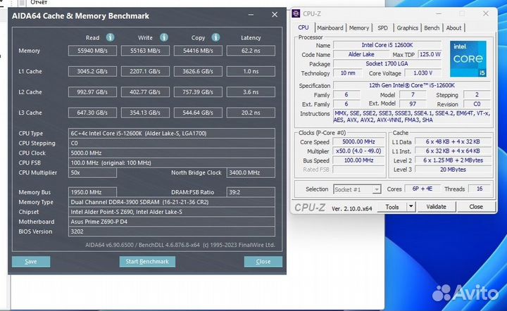 Intel i5 12600K+asus prime Z690-P D4+32GB DDR4