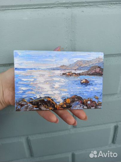 Море пейзаж маслом миниатюра морской берег