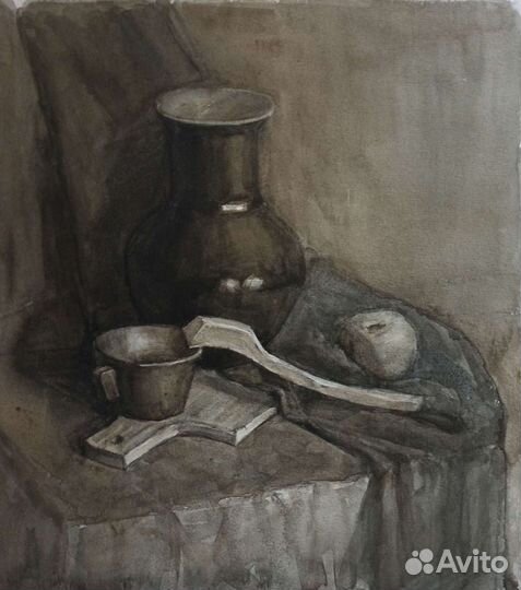 Картина натюрморт гризайль черно-белый учебный