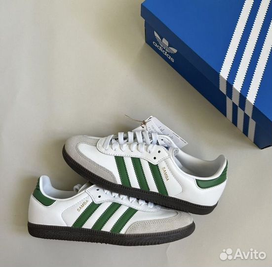 Кеды Adidas samba white&green оригинал