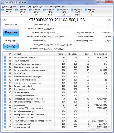 HDD 500 Gb маленький пробег, не китай