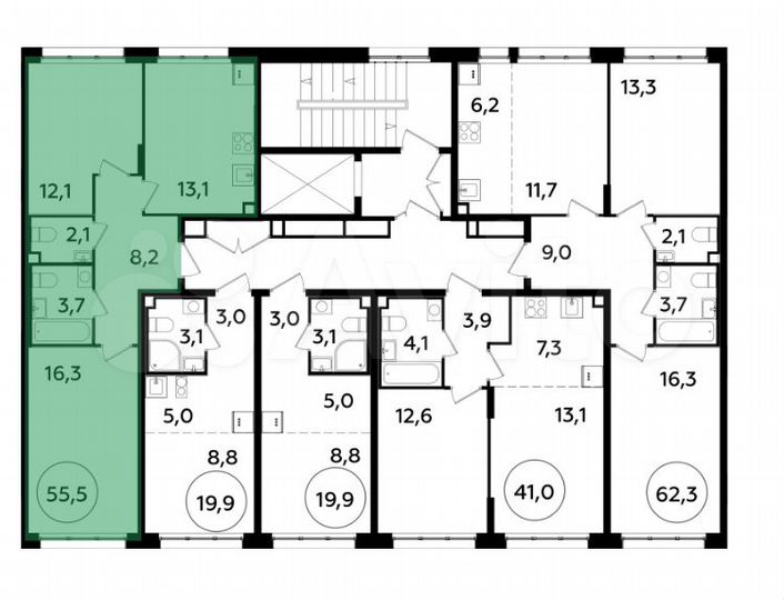 2-к. квартира, 55,5 м², 2/9 эт.