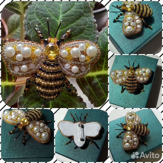 Броши ручной работы Пчела, Мотылек