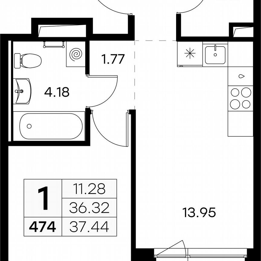 1-к. квартира, 37,4 м², 6/9 эт.