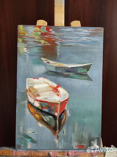 Картина маслом на холсте пейзаж лодки