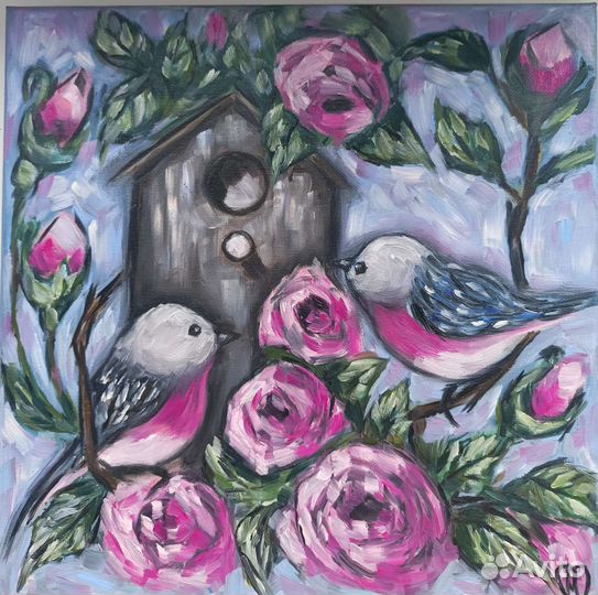 Картина маслом на холсте (Птички)