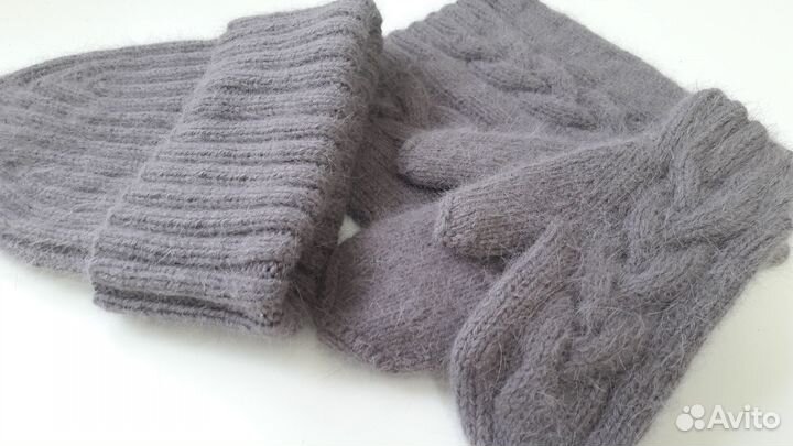 Ручная работа комплект шапка снуд варежки