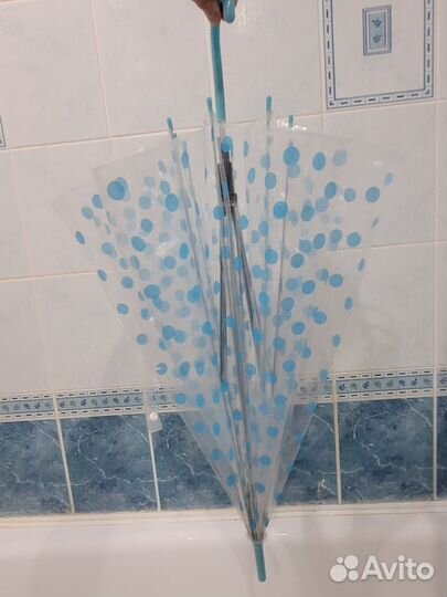 Зонт трость детский прозрачный в горошек Новый