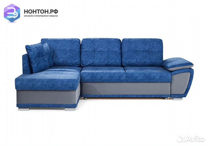 Диван угловой дельфин Риттэр синий / серый