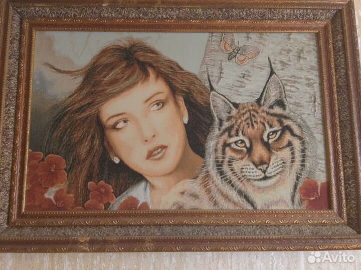 Картина вышивка, Девушка и тигр