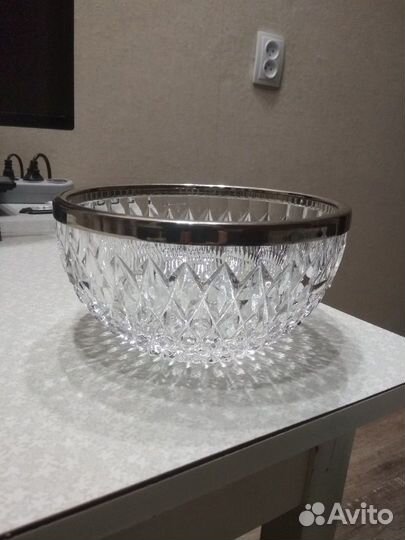 Ваза хрустальная с металлическим ободком СССР