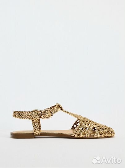 Плетеные сандалии Zara, золотистые, оригинал