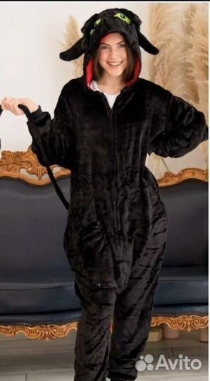 Кигуруми дракон беззубик чёрное новое