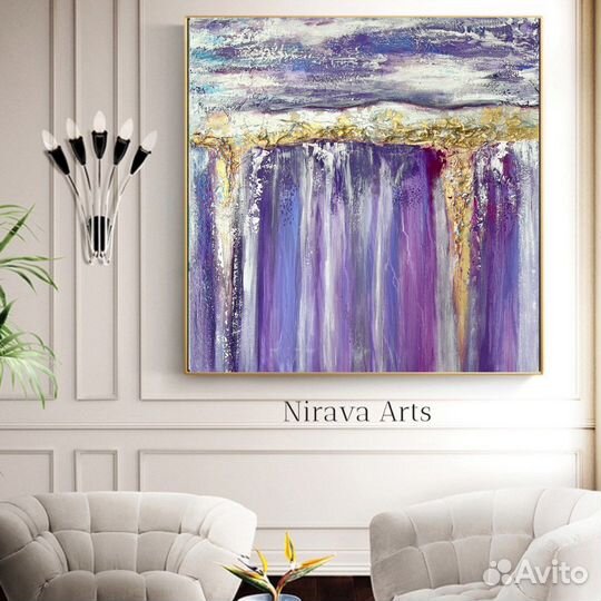 Лофт картина масло/холст 60x60 картина фиолетовая