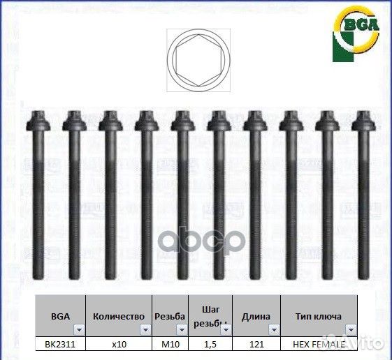 Комплект болтов ГБЦ M10x1.5x121 nissan qashqa