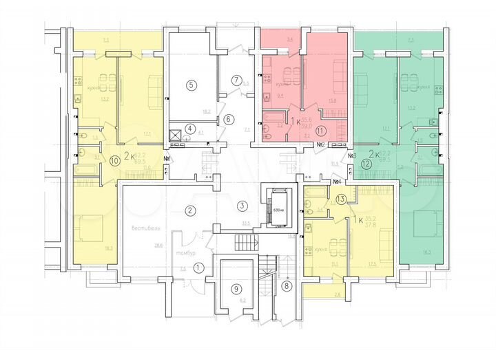 2-к. квартира, 69,5 м², 1/10 эт.